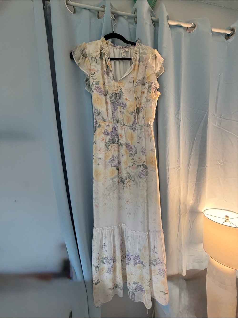 Jolie Cream Maxi Dress with Yellow & Lavender Floral Print